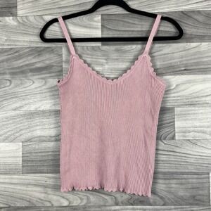 Papermoon Shirt Womens L Pink Tank Top Sleeveless Ribbed Scalloped Timeless Boho
